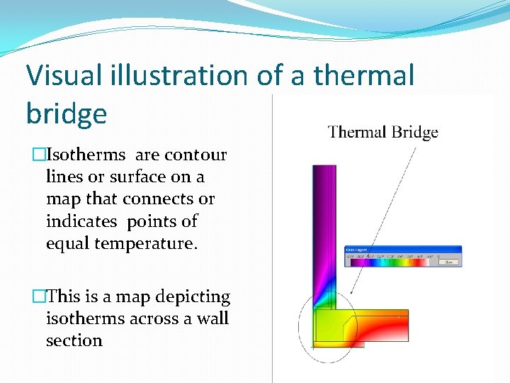 Visual illustration of a thermal bridge �Isotherms are contour lines or surface on a