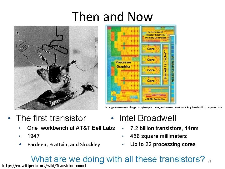 Then and Now https: //www. computershopper. com/computex-2015/performance-preview-desktop-broadwell-at-computex-2015 • The first transistor • Intel Broadwell