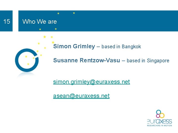 15 Who We are Simon Grimley – based in Bangkok Susanne Rentzow-Vasu – based