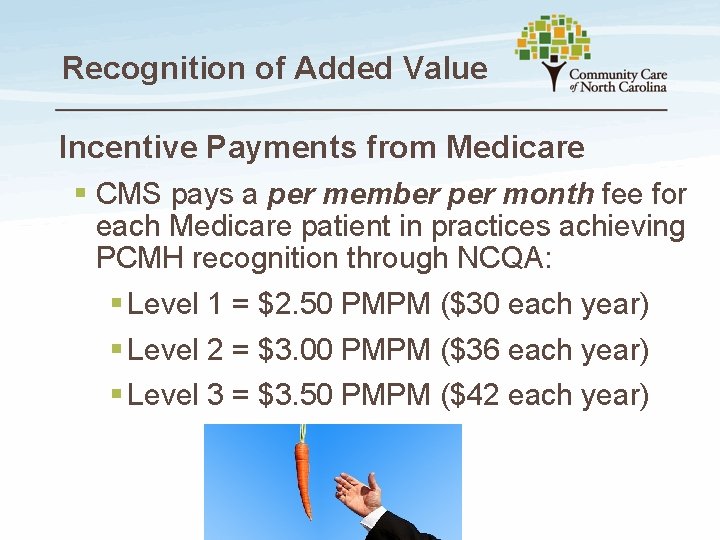 Recognition of Added Value Incentive Payments from Medicare § CMS pays a per member