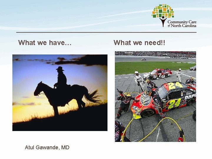 What we have… Atul Gawande, MD What we need!! 