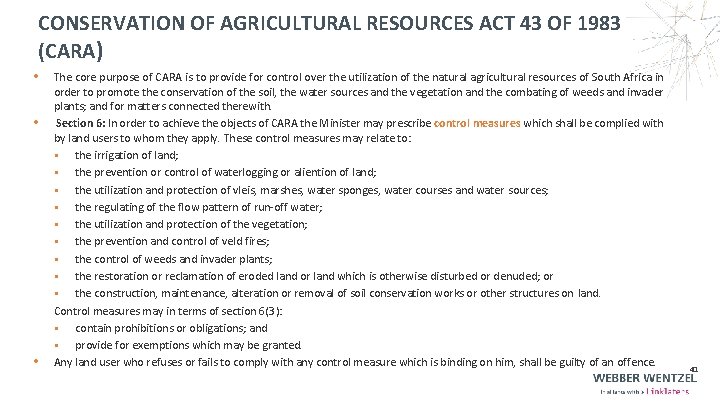 CONSERVATION OF AGRICULTURAL RESOURCES ACT 43 OF 1983 (CARA) • • • The core