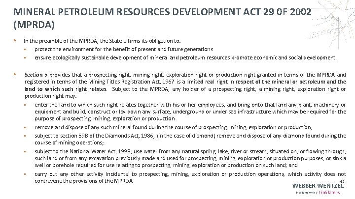 MINERAL PETROLEUM RESOURCES DEVELOPMENT ACT 29 0 F 2002 (MPRDA) • In the preamble