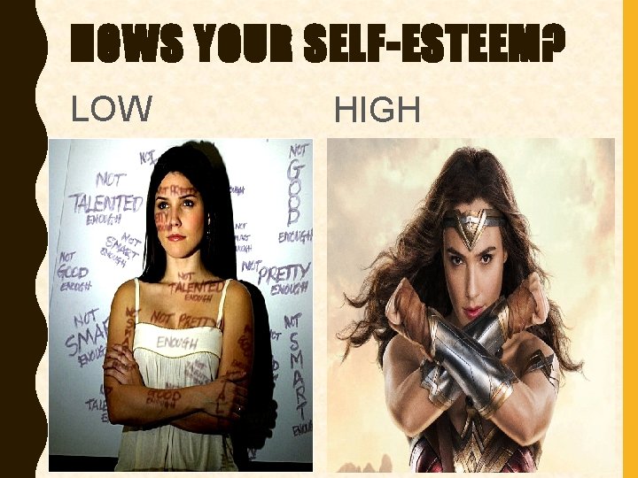 HOWS YOUR SELF-ESTEEM? LOW HIGH 