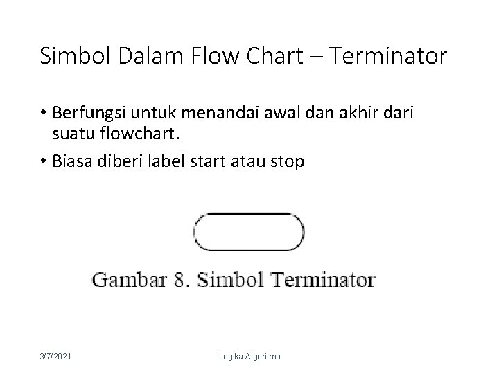 Simbol Dalam Flow Chart – Terminator • Berfungsi untuk menandai awal dan akhir dari