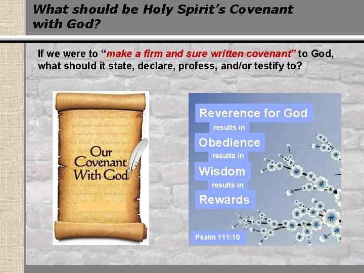 What should be Holy Spirit’s Covenant with God? If we were to “make a