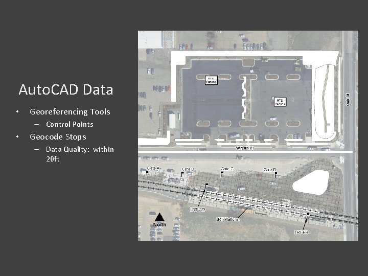 Auto. CAD Data • Georeferencing Tools – Control Points • Geocode Stops – Data