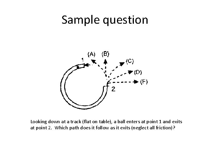 Sample question Looking down at a track (flat on table), a ball enters at