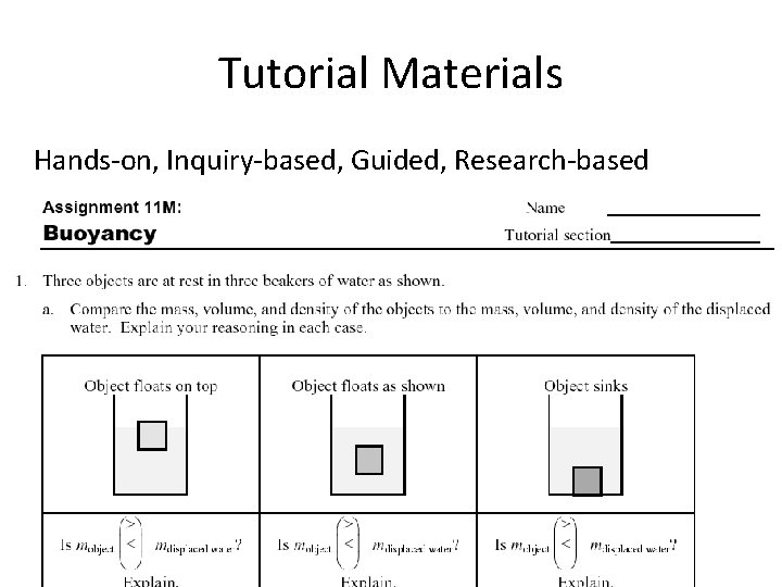 Tutorial Materials Hands-on, Inquiry-based, Guided, Research-based 