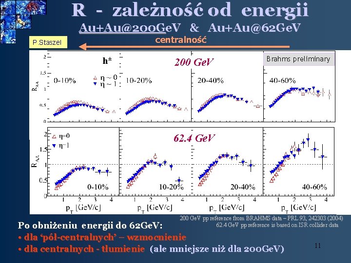 R - zależność od energii Au+Au@200 Ge. V & Au+Au@62 Ge. V centralność P.