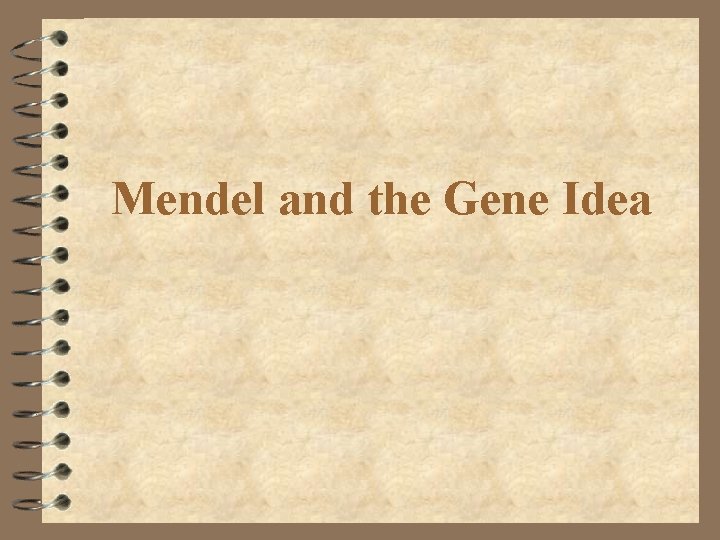 Mendel and the Gene Idea Mendel and the Gene Idea
