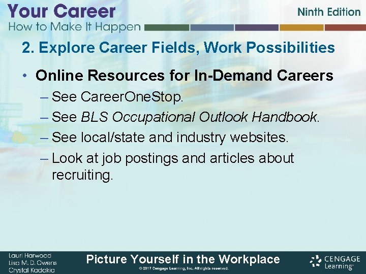 2. Explore Career Fields, Work Possibilities • Online Resources for In-Demand Careers – See 2. Explore Career Fields, Work Possibilities • Online Resources for In-Demand Careers – See