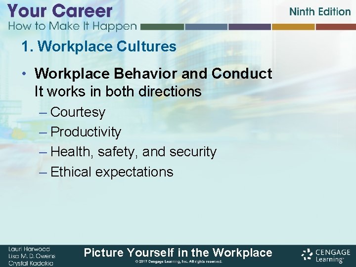 1. Workplace Cultures • Workplace Behavior and Conduct It works in both directions – 1. Workplace Cultures • Workplace Behavior and Conduct It works in both directions –