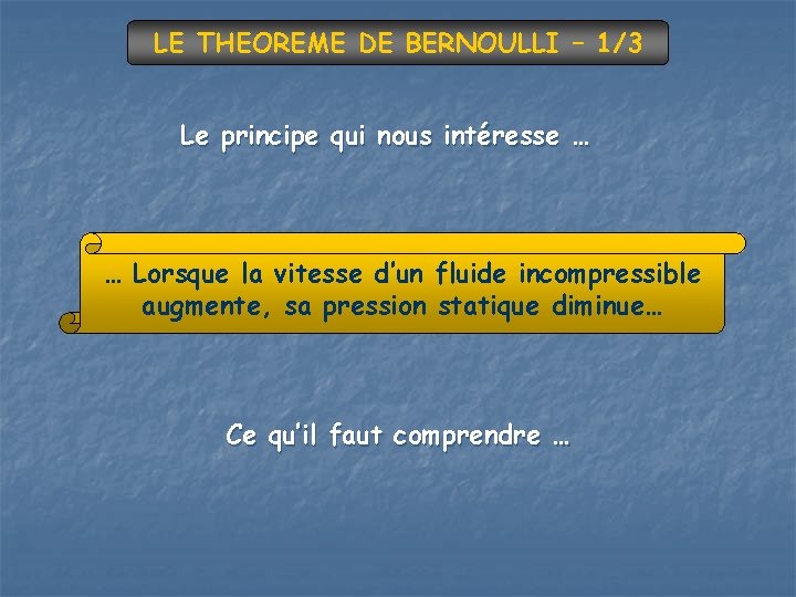 LE THEOREME DE BERNOULLI – 1/3 Le principe qui nous intéresse … … Lorsque