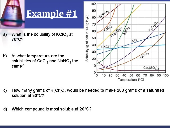 Example #1 a) What is the solubility of KCl. O 3 at 70°C? b)