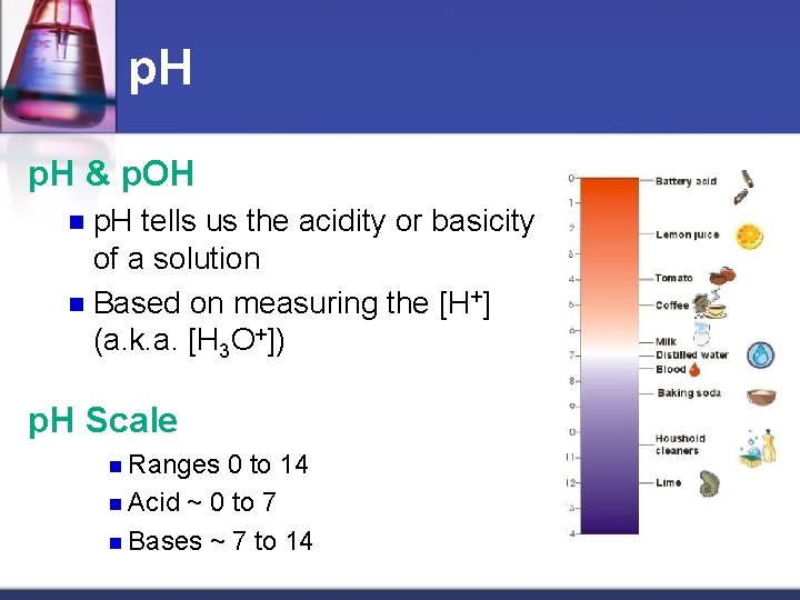 p. H & p. OH p. H tells us the acidity or basicity of