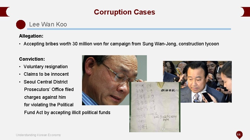 Corruption Cases Lee Wan Koo Allegation: • Accepting bribes worth 30 million won for Corruption Cases Lee Wan Koo Allegation: • Accepting bribes worth 30 million won for