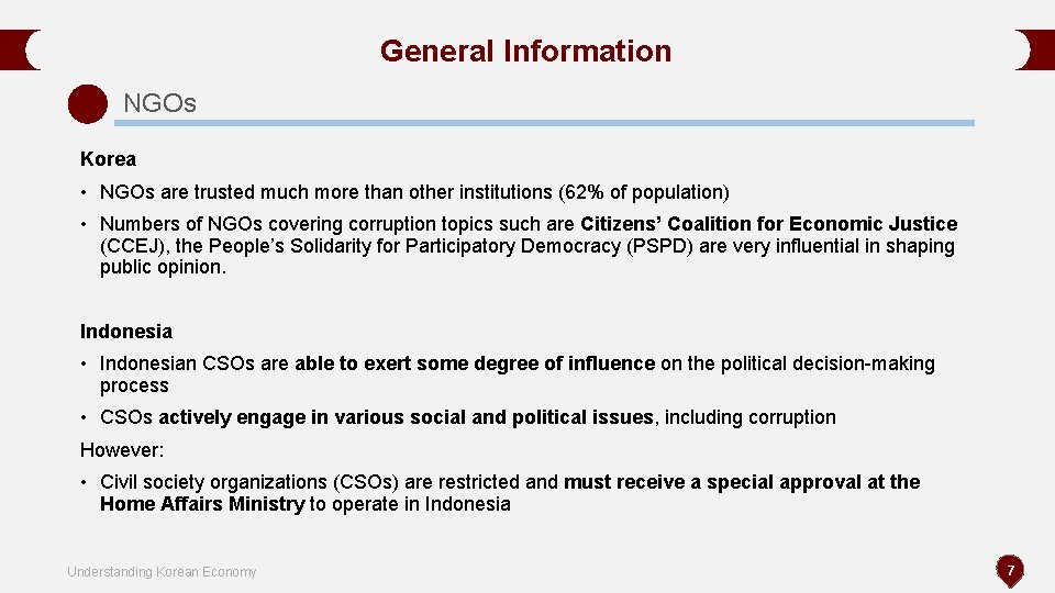 General Information NGOs Korea • NGOs are trusted much more than other institutions (62% General Information NGOs Korea • NGOs are trusted much more than other institutions (62%