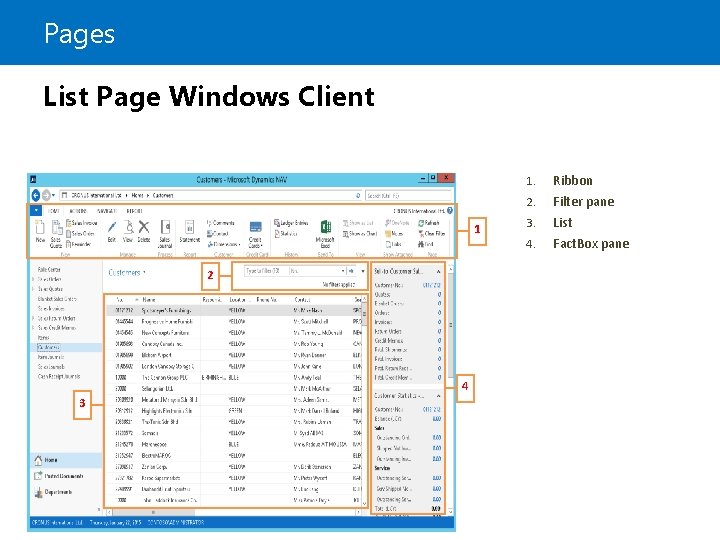 Pages List Page Windows Client 1 2 4 3 1. Ribbon 2. Filter pane