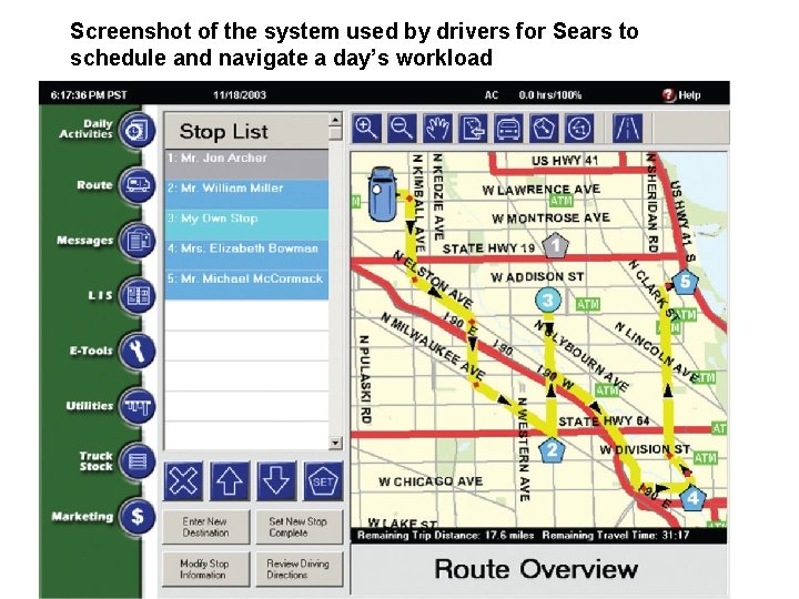 Screenshot of the system used by drivers for Sears to schedule and navigate a