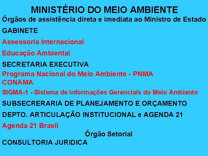 MINISTÉRIO DO MEIO AMBIENTE Órgãos de assistência direta e imediata ao Ministro de Estado