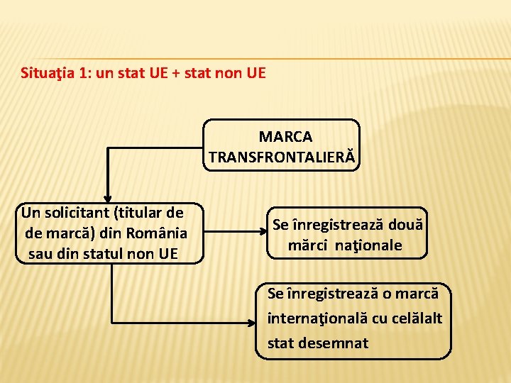  Situaţia 1: un stat UE + stat non UE MARCA TRANSFRONTALIERĂ Un solicitant
