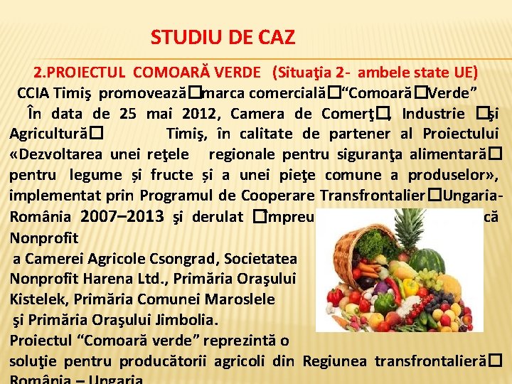  STUDIU DE CAZ 2. PROIECTUL COMOARĂ VERDE (Situaţia 2 - ambele state UE)