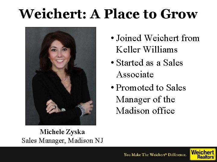 Weichert: A Place to Grow • Joined Weichert from Keller Williams • Started as