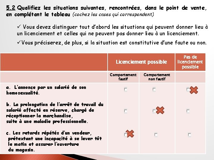 5. 2 Qualifiez les situations suivantes, rencontrées, dans le point de vente, en complétant