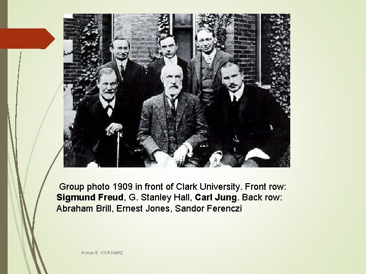 Group photo 1909 in front of Clark University. Front row: Sigmund Freud, G. Group photo 1909 in front of Clark University. Front row: Sigmund Freud, G.