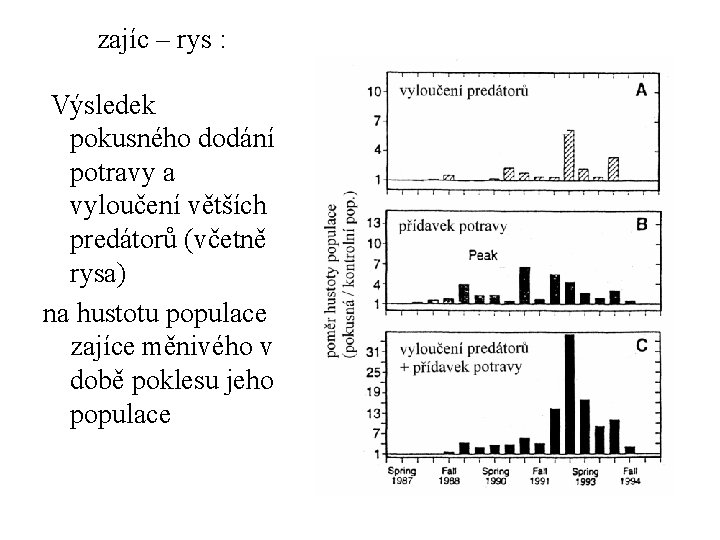 zajíc – rys : Výsledek pokusného dodání potravy a vyloučení větších predátorů (včetně rysa)