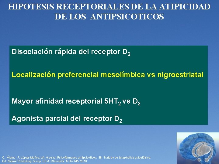 HIPOTESIS RECEPTORIALES DE LA ATIPICIDAD DE LOS ANTIPSICOTICOS Disociación rápida del receptor D 2