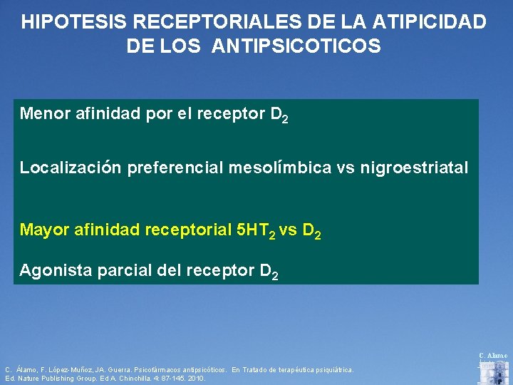 HIPOTESIS RECEPTORIALES DE LA ATIPICIDAD DE LOS ANTIPSICOTICOS Menor afinidad por el receptor D