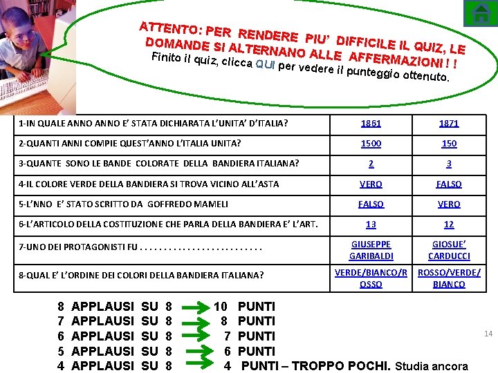ATTENTO: PER RENDERE PIU ’ DIFFICILE IL DOMANDE SI A QUIZ, LE LTERNA N