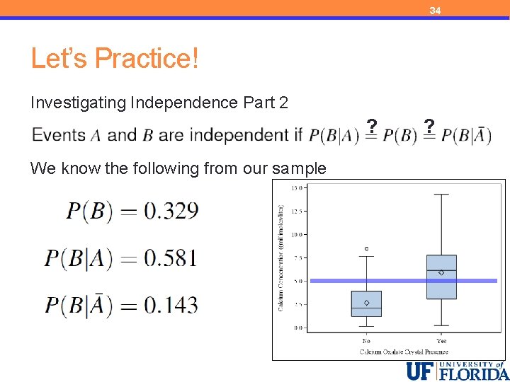 34 Let’s Practice! Investigating Independence Part 2 ? We know the following from our