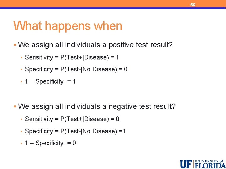 60 What happens when § We assign all individuals a positive test result? •