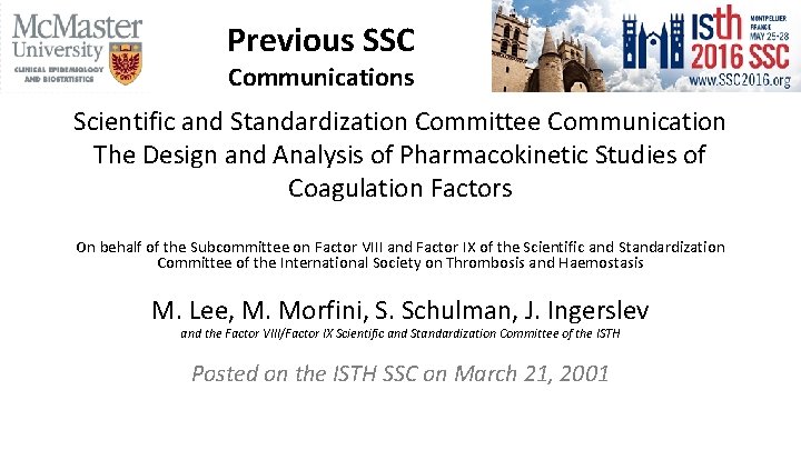 Previous SSC Communications Scientific and Standardization Committee Communication The Design and Analysis of Pharmacokinetic
