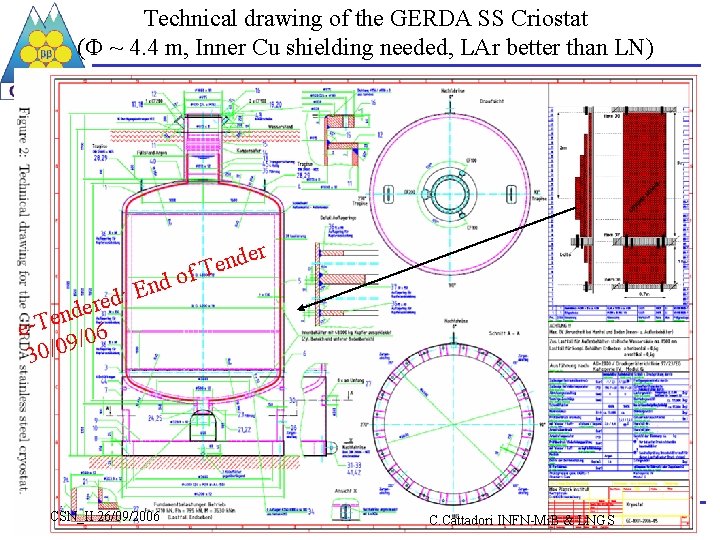 Technical drawing of the GERDA SS Criostat (F ~ 4. 4 m, Inner Cu