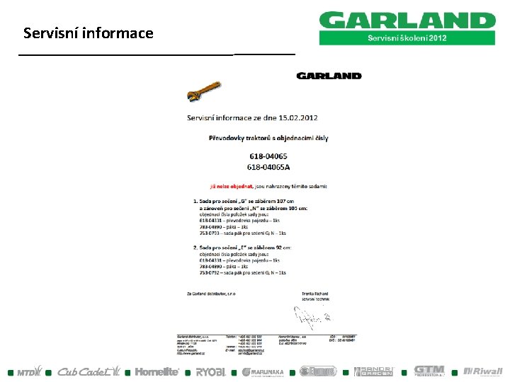 Servisní informace Servisní informace