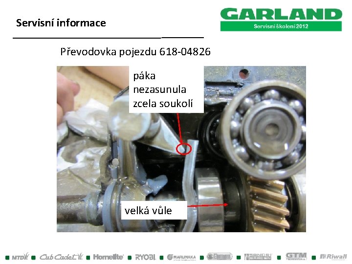 Servisní informace Převodovka pojezdu 618 -04826 páka nezasunula zcela soukolí velká vůle Servisní informace Převodovka pojezdu 618 -04826 páka nezasunula zcela soukolí velká vůle