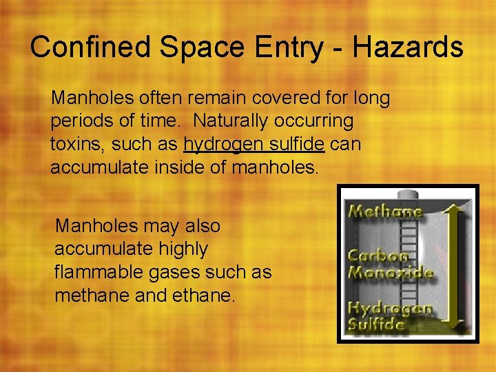 Confined Space Entry - Hazards Manholes often remain covered for long periods of time.