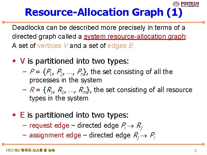 Resource-Allocation Graph (1) Deadlocks can be described more precisely in terms of a directed