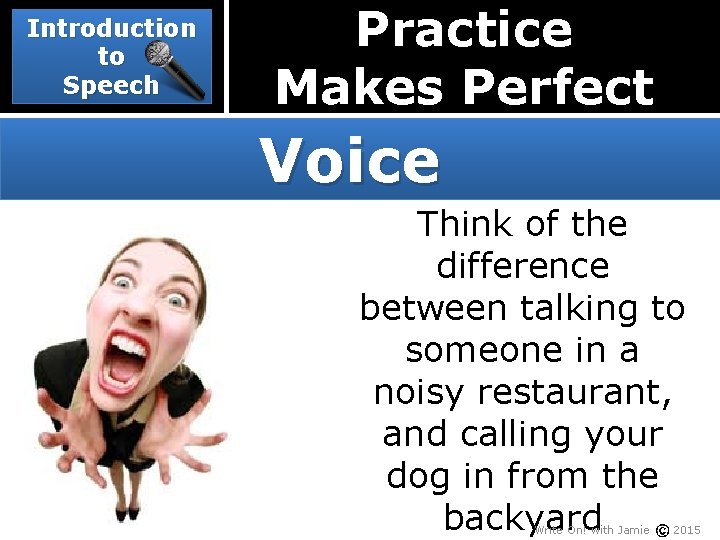 Introduction to Speech Practice Makes Perfect Voice Think of the difference between talking to