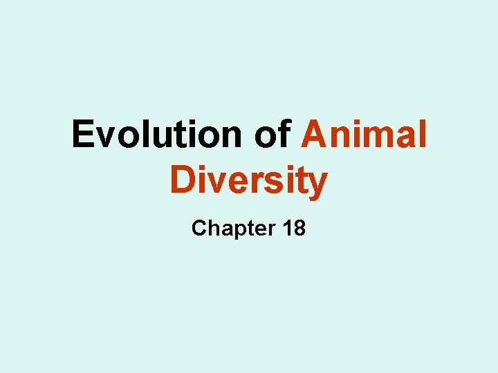 Evolution of Animal Diversity Chapter 18 