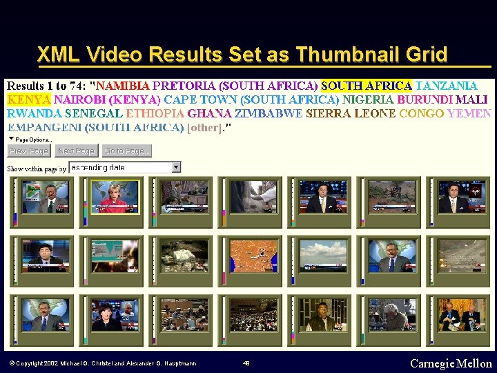 XML Video Results Set as Thumbnail Grid © Copyright 2002 Michael G. Christel and