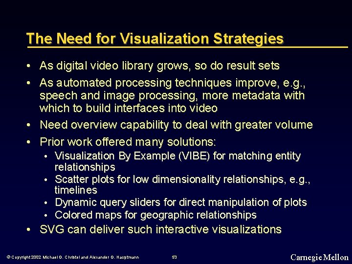 The Need for Visualization Strategies • As digital video library grows, so do result