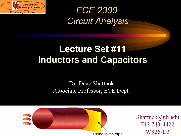 ECE 2300 Circuit Analysis Lecture Set #11 Inductors and Capacitors Dr. Dave Shattuck Associate