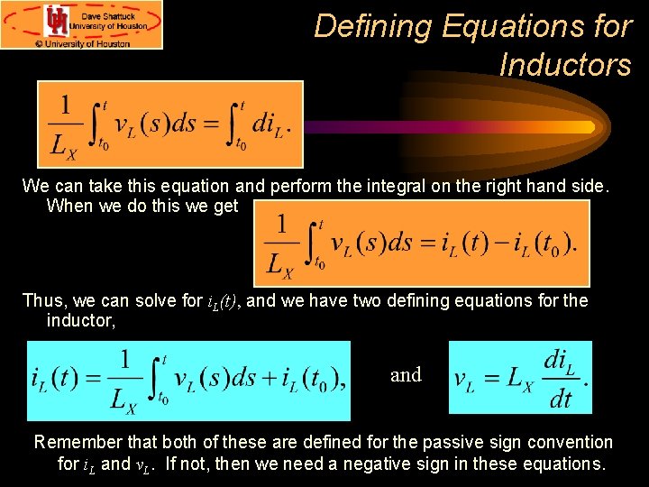 Defining Equations for Inductors We can take this equation and perform the integral on