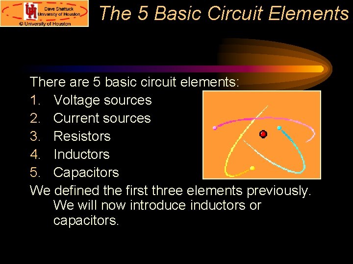 The 5 Basic Circuit Elements There are 5 basic circuit elements: 1. Voltage sources