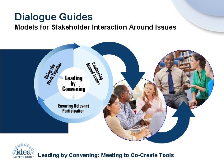 Dialogue Guides Models for Stakeholder Interaction Around Issues Leading by Convening: Meeting to Co-Create
